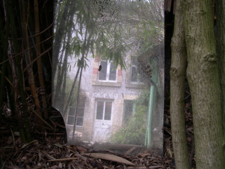 garden mirror reflecting house